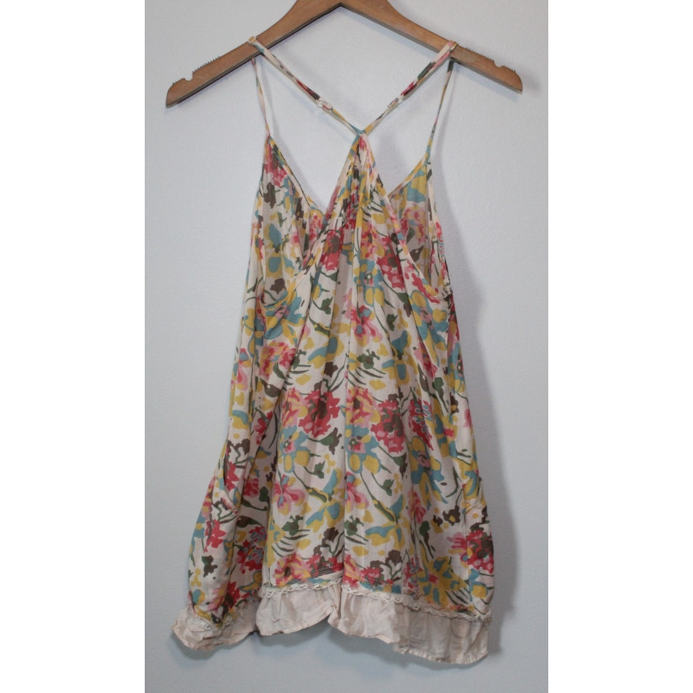 Free People Pintuck Ruffle Sheer Floral Sleeveless Swing Tunic Top Pockets Small - Picture 11 of 16